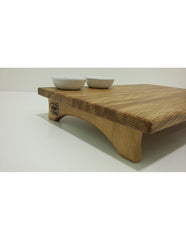 Tagliere con alzatina in legno di faggio massello completo di coppette in ceramica. L45xP29xH7 con 4 Coppette