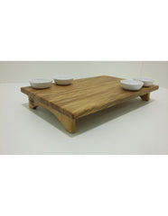 Tagliere con alzatina in legno di faggio massello completo di coppette in ceramica. L45xP29xH7 con 4 Coppette