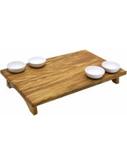 Tagliere con alzatina in legno di faggio massello completo di coppette in ceramica. L45xP29xH7 con 4 Coppette