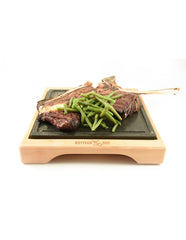 Tagliere in faggio massello con pietra lavica dim.Pietra 25x25 cm