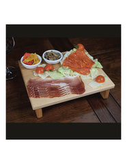 Tagliere con alzatina in legno di faggio massello completo di coppette in ceramica. L30xP25xH7 con 2 Coppette