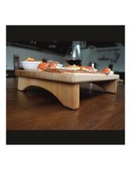Tagliere con alzatina in legno di faggio massello completo di coppette in ceramica. L30xP25xH7 con 2 Coppette