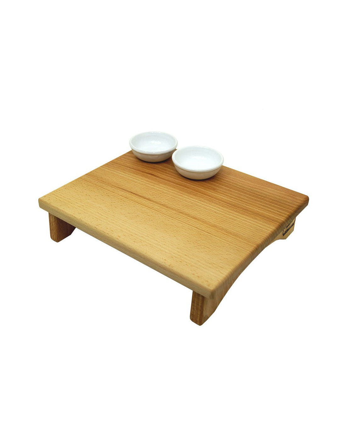 Tagliere con alzatina in legno di faggio massello completo di coppette in ceramica. L30xP25xH7 con 2 Coppette